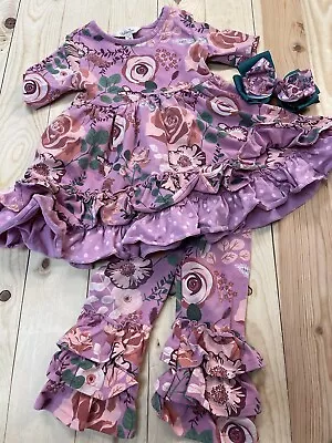 Matilda Jane Just Imagine Odette Multi-Floral Print Dress Leggings Bows 2 SI43 • $59.99