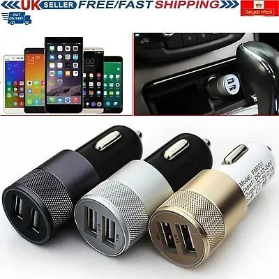 Car Charger 3.1A Twin Port LED USB Alloy Universal Fast Charging Samsung IPhone • £2.75