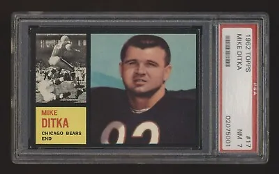 1962 Topps Football #17 Mike Ditka RC PSA 7 NM Chicago Bears Rookie Card • $2299.99