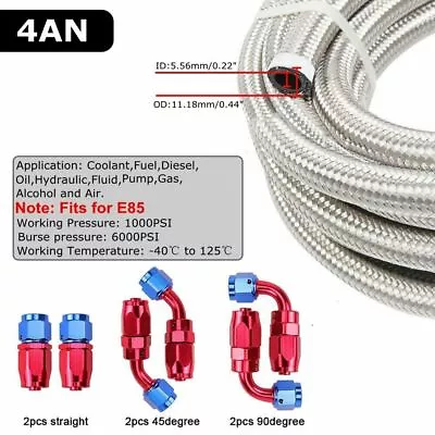 Stainless Steel Braided 4/6//8/10AN CPE Fuel/Oil/Gas Hose Line & Fittings Kit • $47.99