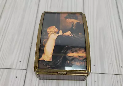 Vanity Trinket Dish Via Vermont Foiled Glass & Brass Box Mother/Child Praying • $8.99