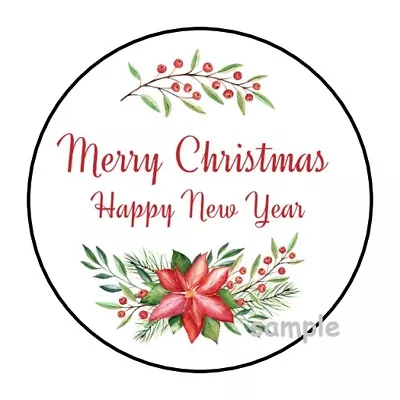 30 Merry Christmas Happy New Year Envelope Seals Labels Stickers 1.5  Round • $2.64