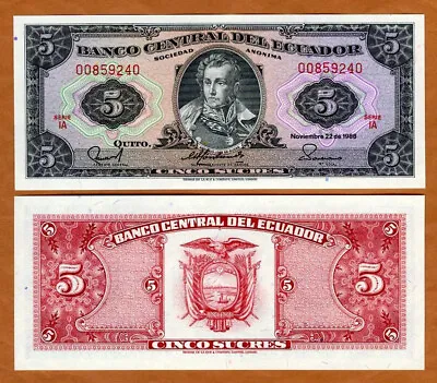 Ecuador 5 Sucres 11-22-1988 P-113d UNC IA • $0.99