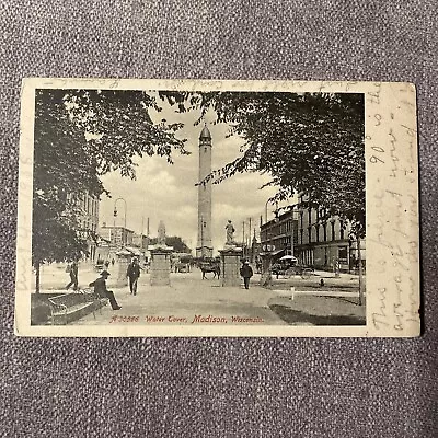 Madison WI Downtown View Horse Buggies Postcard Wisconsin Postmarked 1908 • $7.99