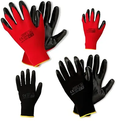 24 Pairs PREMIUM NITRILE COATED Red Nylon Work Gloves Builders Gardening Grip • £114.97