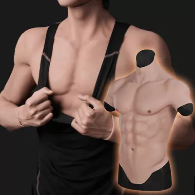 Silicone Muscle Chest Realistic BodySuit Male Fake Breast Plate Costume Cosplay • $188.99