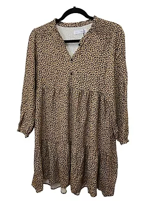 $12 • Buy Zara Girls Floral Dress Tan Black Long Sleeve Size 13-14