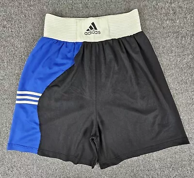 Vintage Adidas Boxing Shorts Mens L Blue Black 3 Stripe Thick Waist Trunks • $79.95