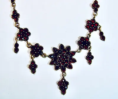 VINTAGE Genuine Bohemian Garnet Necklace Rosettes & Drops FLOWER CLUSTERS • $529.99