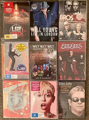 MUSIC DVD BULK: Elton John U2 Miley Cyrus Melissa Etheridge Bee Gees BROS • $10