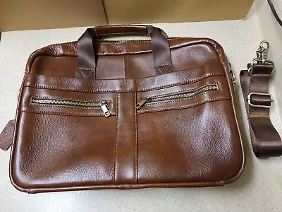 Men Genuine Cowhide Leather Briefcase Document Bag Coffee Color Brand New • $47