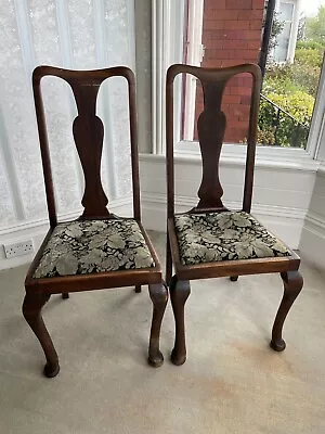 Pair Of Edwardian Mahogany Dining Chairs Queen Anne Style • £5