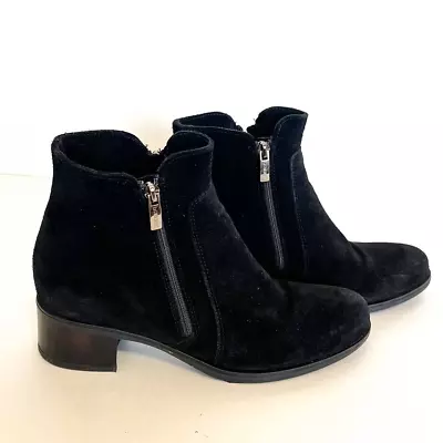 La Canadienne Sydney Black Suede Double Zipper Waterproof Ankle Boots 8M Women • $100