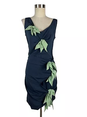 Z Spoke By Zac Posen Blue SILK Sheath Dress  Tied Knot Bows Size 6 Zip • $74.99