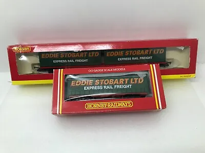 Hornby OO Eddie Stobart R6100 & R6101 Curtain Side And Container Wagons Boxed • £75