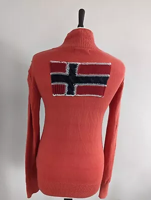 Napapijri Knit  Cashmere Mix Zip Through Top Women's Size 10 Flag Back Logo • £6.99