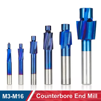 M3-M16 Counterbore End Mill Cutter 4 Flute Slot Drill Bit Pilot Slotting Tool • £15.59