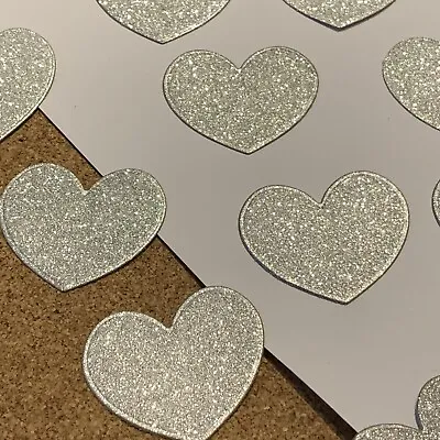 24 X Heart Silver Glitter Card Die Cuts Wedding Valentines Table Card Decoration • £2.75