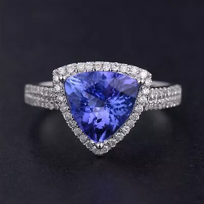 14Kt Gold With Natural Blue Tanzanite 1.50 Ct Certified Diamond Ring All Sizes • $305