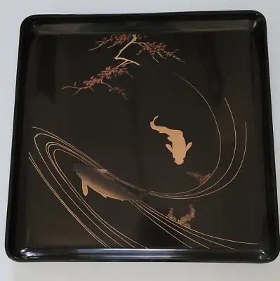 Vintage JAPANESE LACQUERED TRAY KOI POND AND MAPLE TREE • $79.99