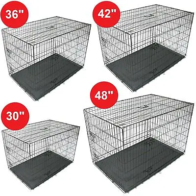 £59.99 • Buy Pet Cages Metal Dog Cat Puppy Training Folding Crate Animal Transport With Tray