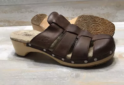 UGG Fisherman Shearling Clogs Brown Leather Studded Slip On Size 9 US Shoes • $34.99