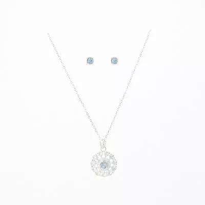 Simulated Aquamarine March Birthstone Pendant Necklace & Earrings Set • $14.99