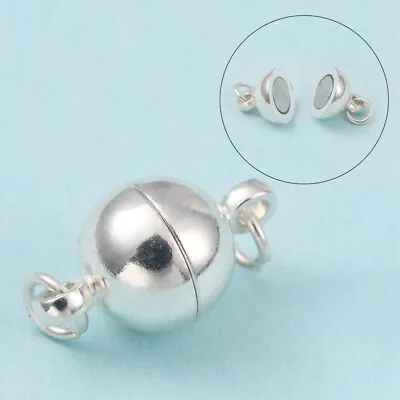 5 Sets Brass Ball Magnetic Clasps With Jumprings Silver Magnet Converter 14x8mm • £3.83