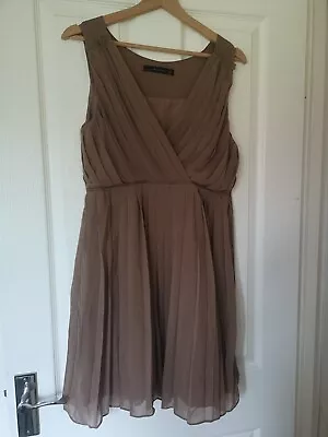 Pleated Dress Midi Zara Light Brown Size M Breastfeeding Maternity • £9.99