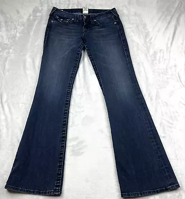 True Religion Jeans Womens 29 Blue Denim Stretch Becky Boot Flare Flap Pockets • $34.82