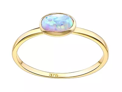 9ct Gold Opal Oval Solitaire Ring Size Q - Solid 9K Gold • £65.95