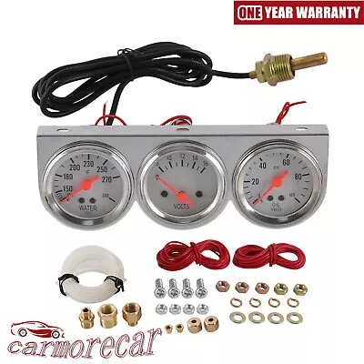 Mechanical Chrome Triple Gauge Set Water Temp Oil Pressure Volt Meter 2'' 52mm  • $23.86