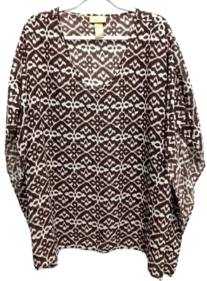 *Miss Tina By Tina Knowles Brown Abstract  Sheer See Through Kimono Top XL • $14.99