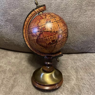 Vintage 360° Brass Rotating Mini Globe Earth Map World Made Italy 8.5”H X 4.5”W • $45