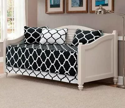 5 Piece Quilted Daybed Bedspread Coverlet Set Black & White Geometric Pattern • $24.99