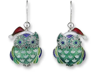 Owl & Santa Claus Hat Earrings Zarah Owl Hoot Christmas Earrings Silver • $34.99