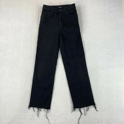 J Brand Crop Straight Denim Jeans Women's 23 Black Mid Rise Raw Hem Cotton Blend • $15.95