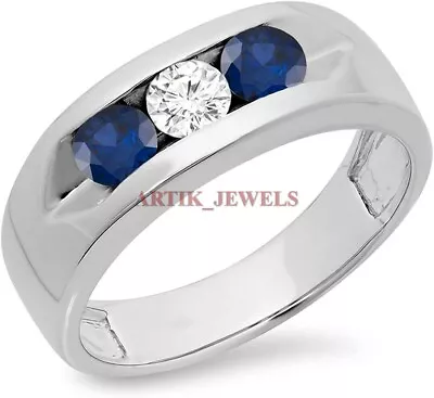 Heated Sapphire & Moissanite With 925 Sterling Silver Ring For Men's #3151 • $88.33