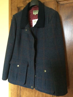 £90 • Buy Hoggs Of Fife Ladies Size 12 Tweed Field Coat Dark Denim Blue Check Water Resist