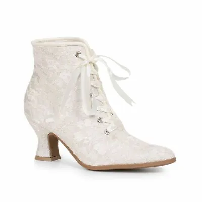 $58.95 • Buy Cream Off White Lace Bridal Vintage Victorian Steampunk Wedding Ankle Boot Shoes