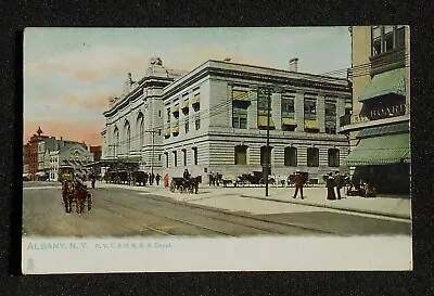 1900s N.Y.C.&H.R. Railroad Depot Trolley Carriages Tuck Albany NY Postcard • $6.24