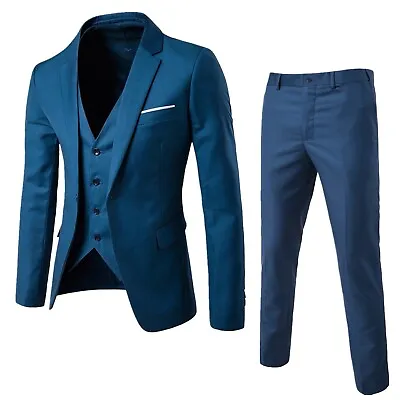 Jacket Vest & Pants Men Suit Slim 3-Piece Set Blazer Business Wedding Party Suit • $54.56