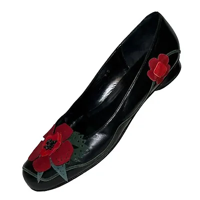 $79.99 • Buy Zalo Leather Flats Suede Flowers Womens 9 Black Red Green Floral Unique Unusual