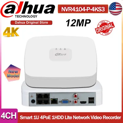 US Dahua 4K 12MP 4CH 4PoE NVR Smart 4 Channel Video Recorder NVR4104-P-4KS3 SMD • $109.01