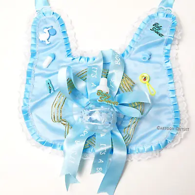 Baby Shower Mommy To Be It's A Boy Sash Blue Bottle Ribbon Necklace • $16.99