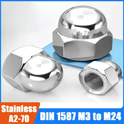 HEX DOME HEAD CAP NUTS DIN 1587 A2 STAINLESS STEEL M3 M4 M5 M6 M8 M10 M12 To M24 • $127.79