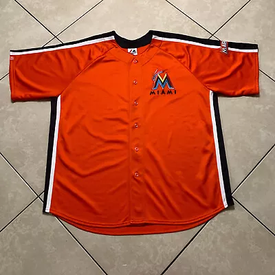 Majestic MLB Miami Marlins Sewn Logo Button Up Baseball Jersey Size 2XL Orange • $29.95