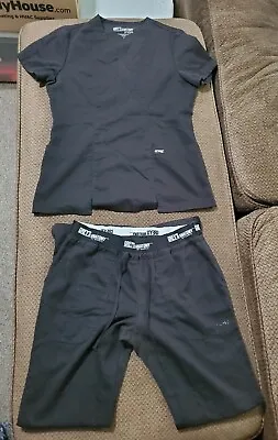 Grey's Anatomy By Barco Scrub Set Small - Black Uniform Shirt Pants Top Bottom • $18.84