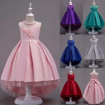 Girls Flower Bridesmaid Dress Baby Kids Wedding Party Bow Lace Princess Dresses • £13.79