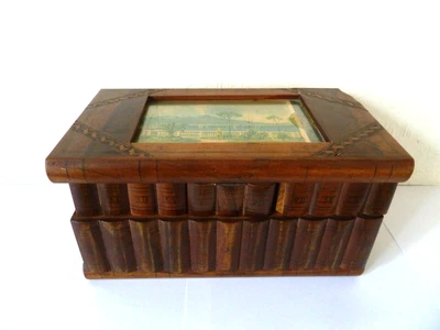 £14.95 • Buy Vintage Wooden Picture Musical Jewellery Box - 2 Layers With Quilted Lining A/f